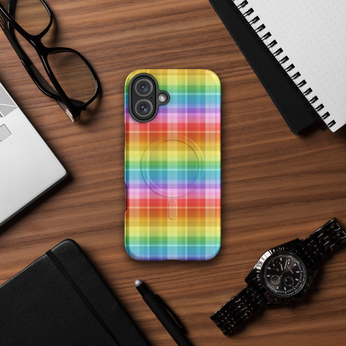 Rainbow Plaid MagSafe Tough Case | Colorful Tartan iPhone Case - Spinsterly Co