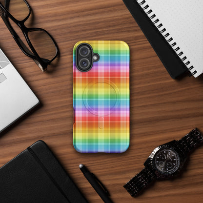 Rainbow Plaid MagSafe Tough Case | Colorful Tartan iPhone Case - Spinsterly Co
