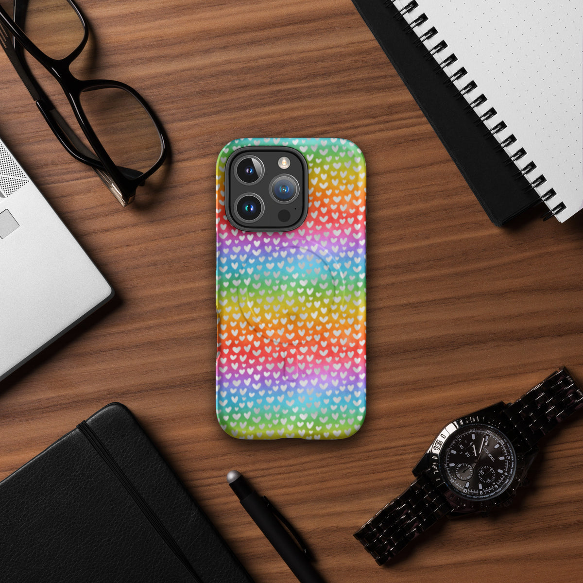 Rainbow Hearts MagSafe Tough Case | Colorful Heart Pattern iPhone Case - Spinsterly Co