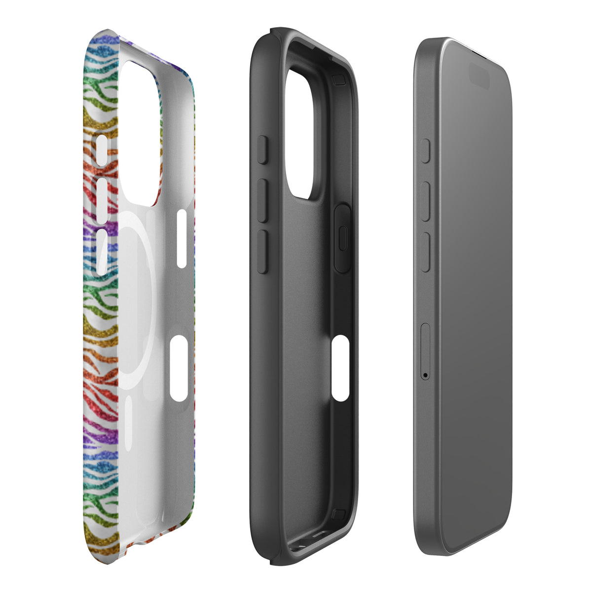 Rainbow Glitter Zebra MagSafe Tough Case | Bold Animal Print iPhone Case - Spinsterly Co
