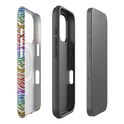 Rainbow Glitter Zebra MagSafe Tough Case | Bold Animal Print iPhone Case - Spinsterly Co