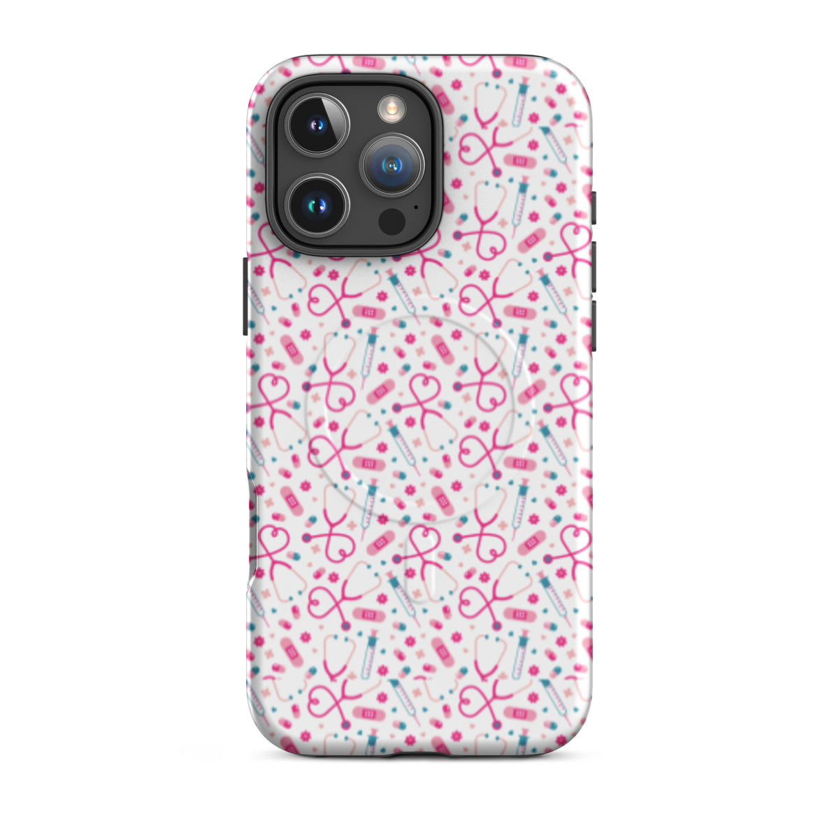 Kawaii Nurse MagSafe Tough iPhone Case | Cute Medical Pattern Phone Case for Nurses - Spinsterly Co