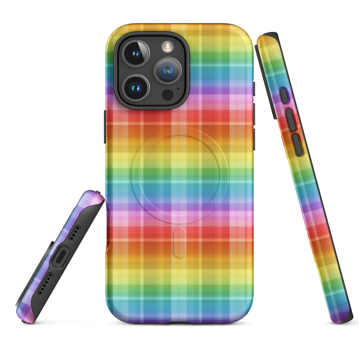Rainbow Plaid MagSafe Tough Case | Colorful Tartan iPhone Case - Spinsterly Co