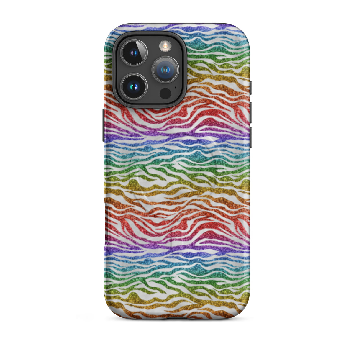 Rainbow Glitter Zebra MagSafe Tough Case | Bold Animal Print iPhone Case - Spinsterly Co