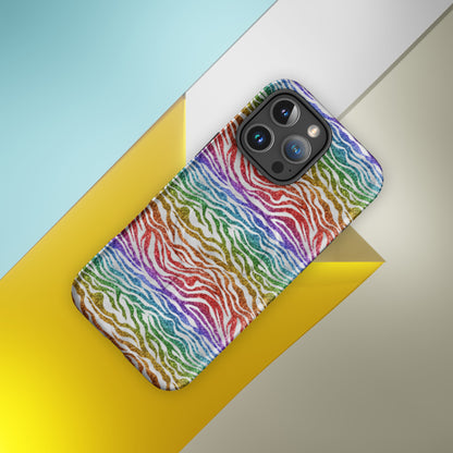 Rainbow Glitter Zebra MagSafe Tough Case | Bold Animal Print iPhone Case - Spinsterly Co