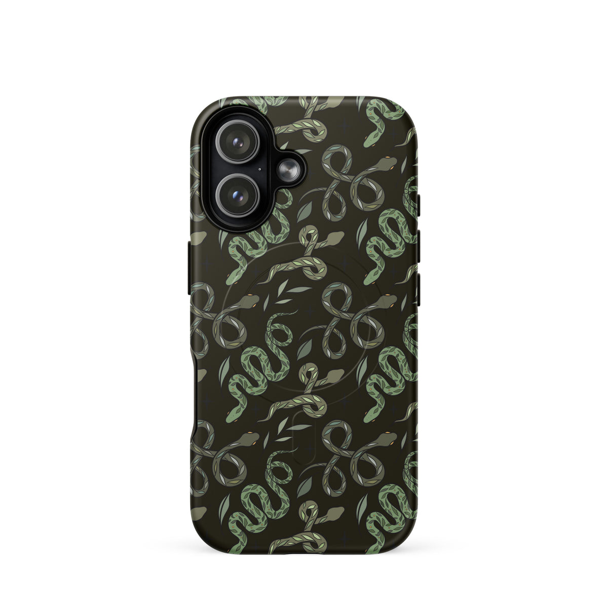 Green Serpent Pattern MagSafe Tough Case | Dark Botanical Snake iPhone Case - Spinsterly Co