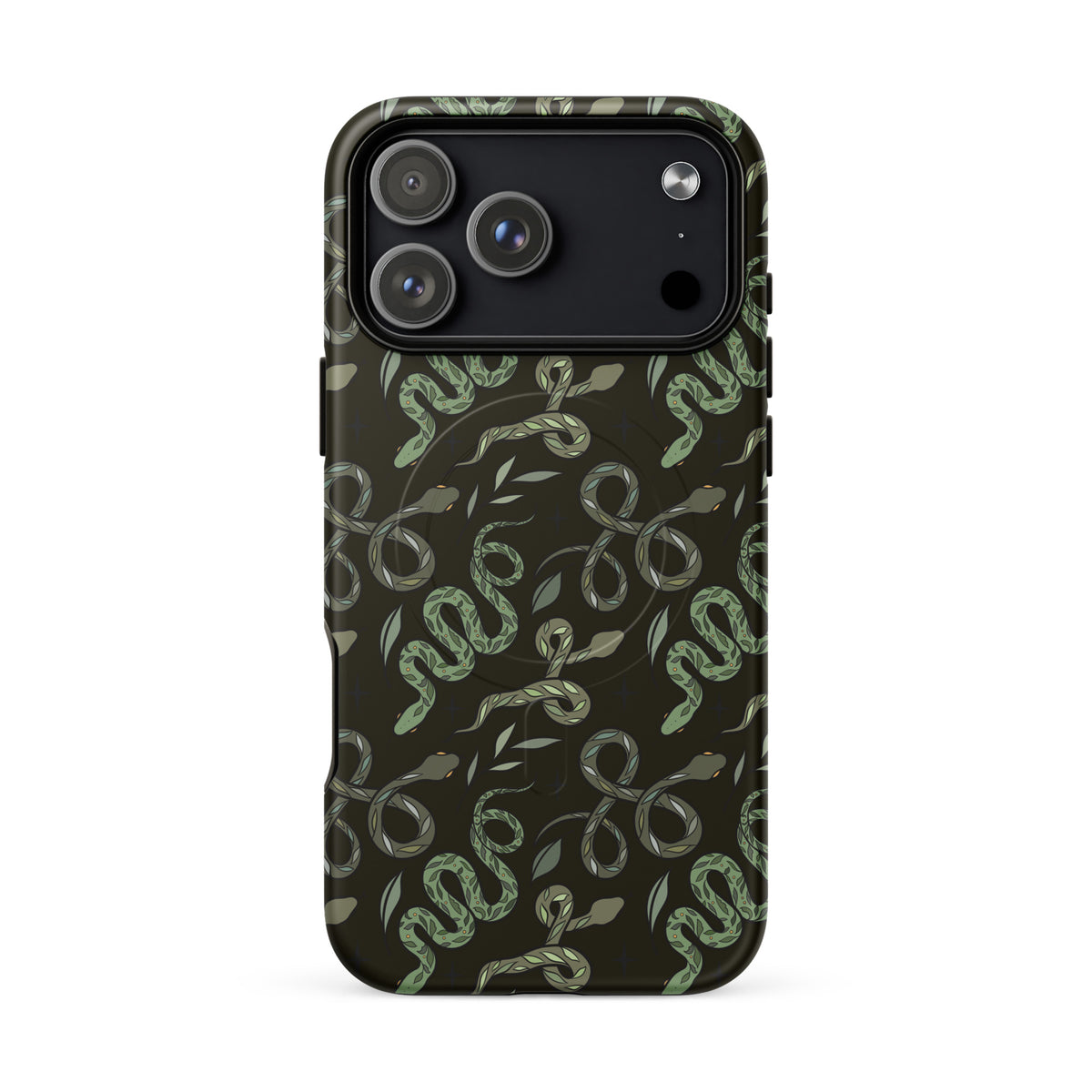 Green Serpent Pattern MagSafe Tough Case | Dark Botanical Snake iPhone Case - Spinsterly Co