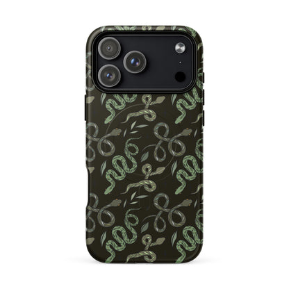 Green Serpent Pattern MagSafe Tough Case | Dark Botanical Snake iPhone Case - Spinsterly Co