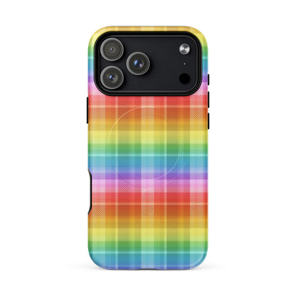 Rainbow Plaid MagSafe Tough Case | Colorful Tartan iPhone Case - Spinsterly Co
