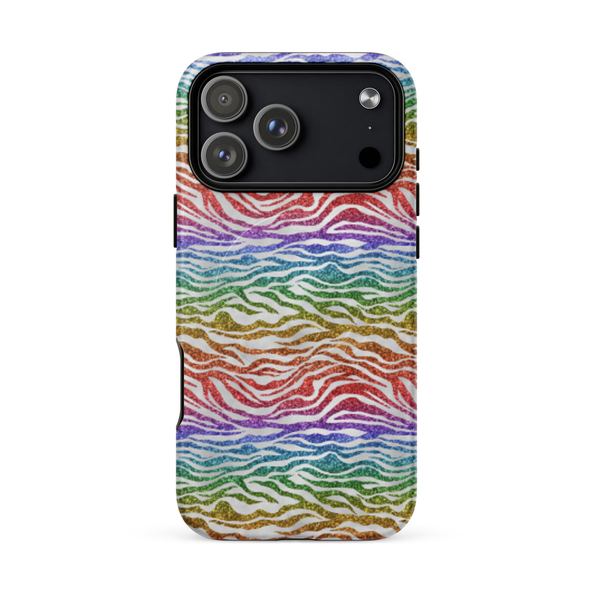Rainbow Glitter Zebra MagSafe Tough Case | Bold Animal Print iPhone Case - Spinsterly Co