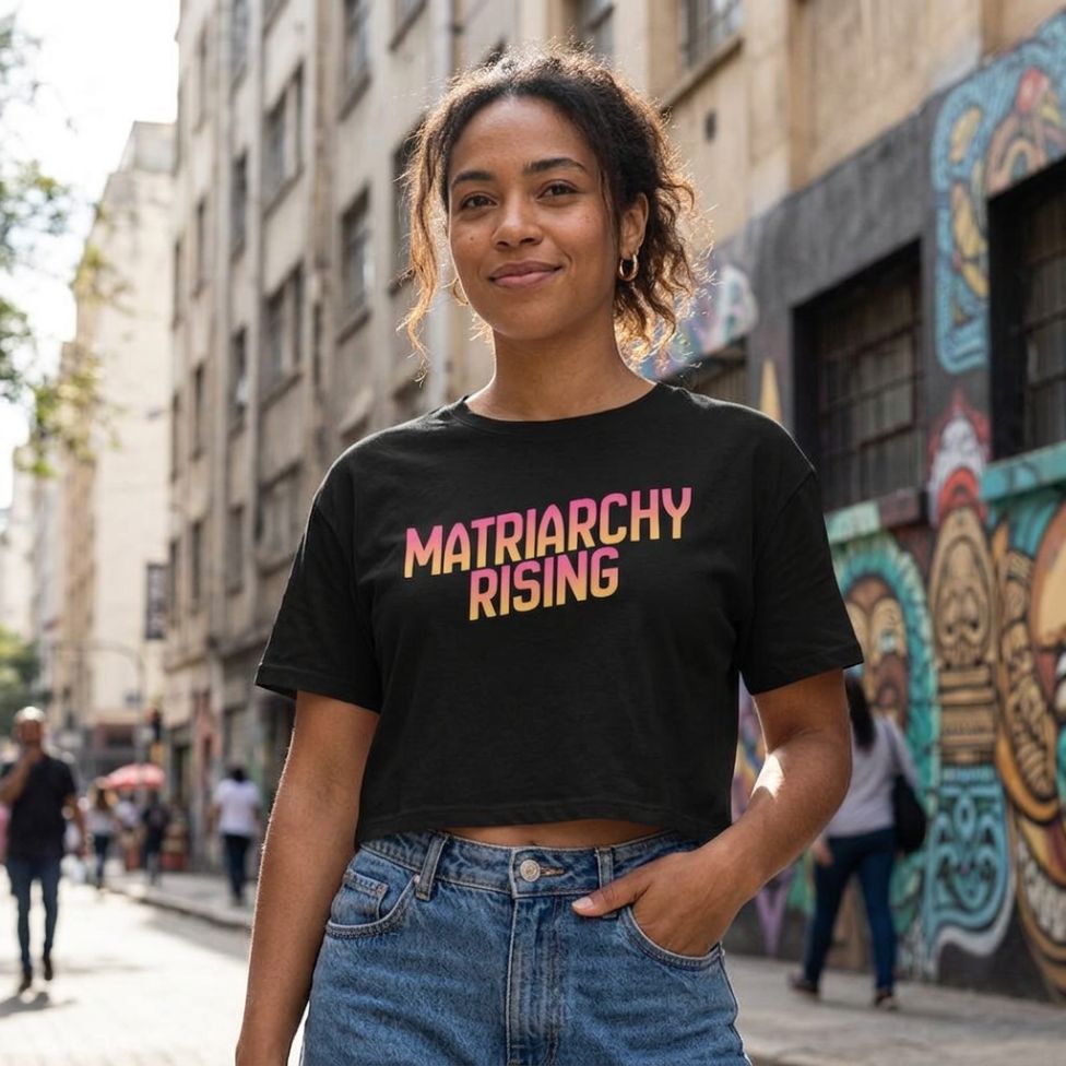 Matriarchy Rising Crop Top | Sunrise Gradient Feminist Cropped Tee - Spinsterly Co