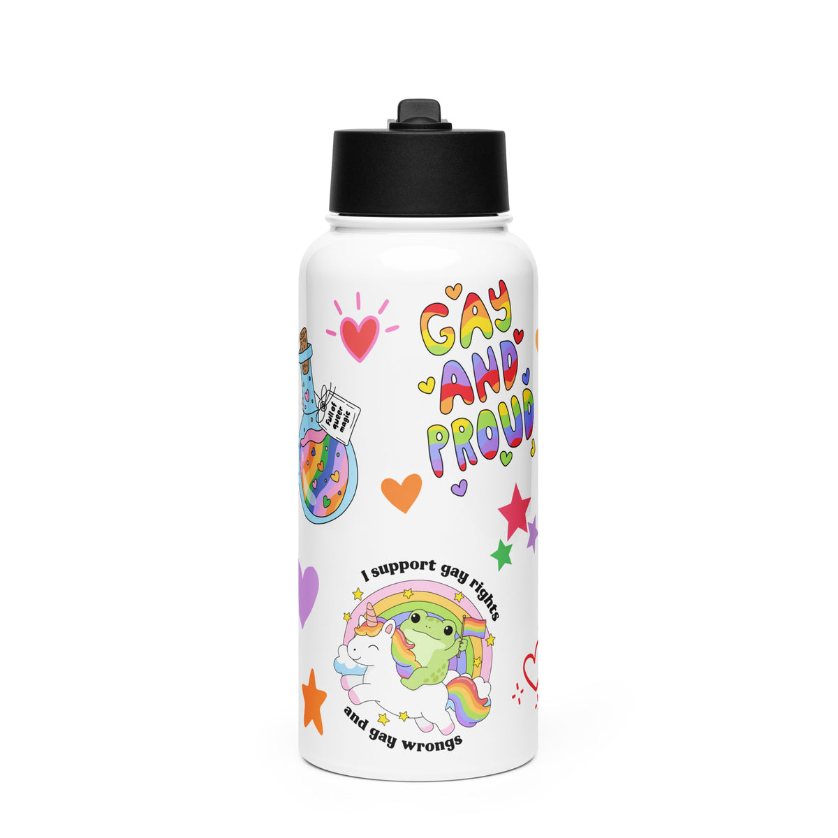 Pride Sticker Water Bottle | 32oz Insulated Stainless Steel with Straw - Spinsterly Co