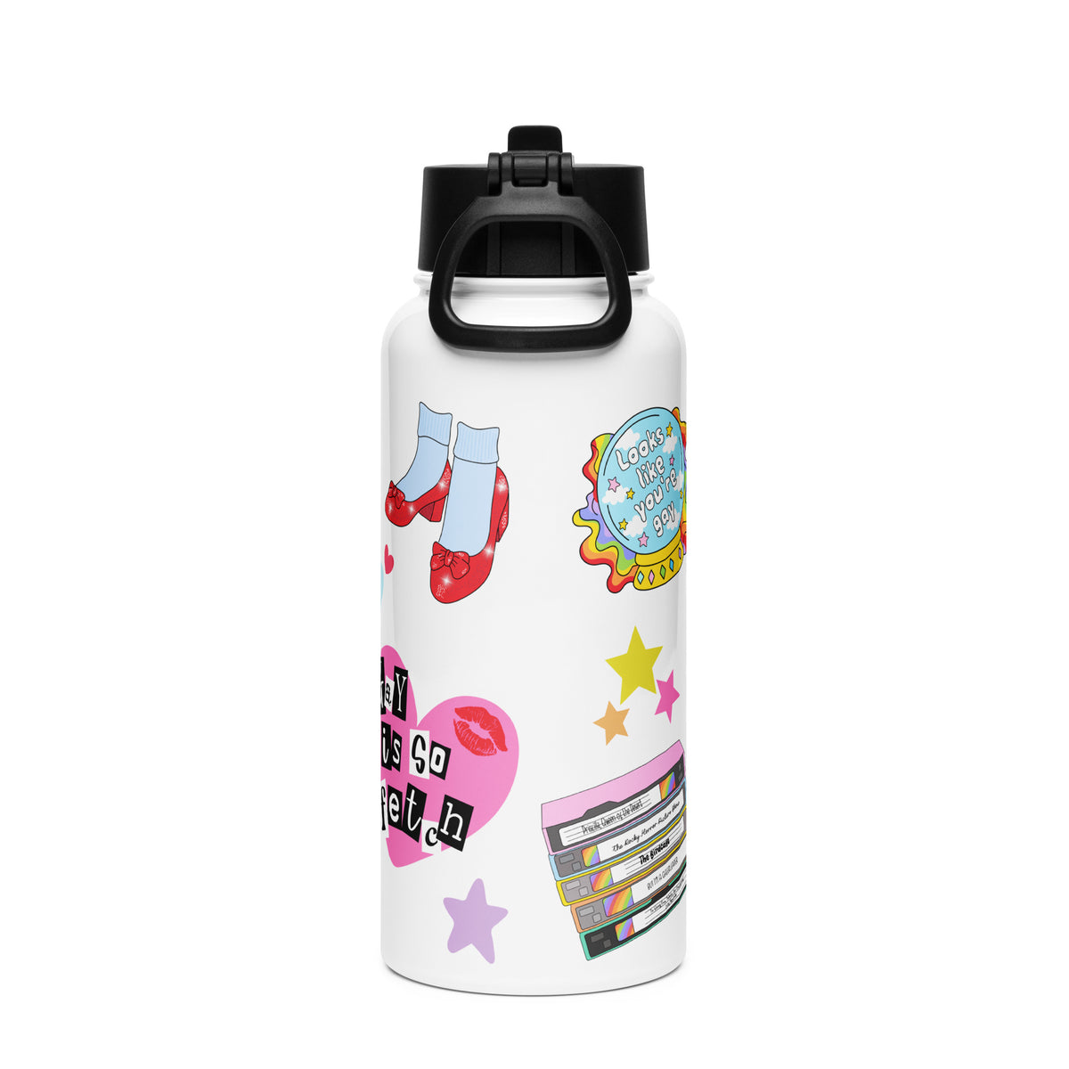 Pride Sticker Water Bottle | 32oz Insulated Stainless Steel with Straw - Spinsterly Co