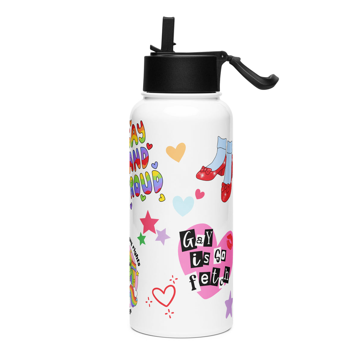 Pride Sticker Water Bottle | 32oz Insulated Stainless Steel with Straw - Spinsterly Co