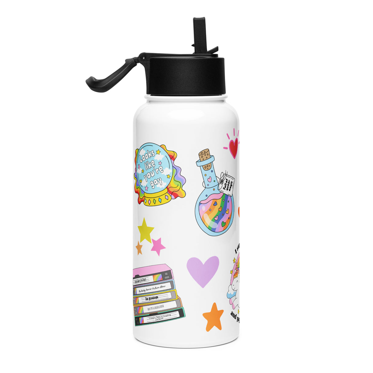 Pride Sticker Water Bottle | 32oz Insulated Stainless Steel with Straw - Spinsterly Co