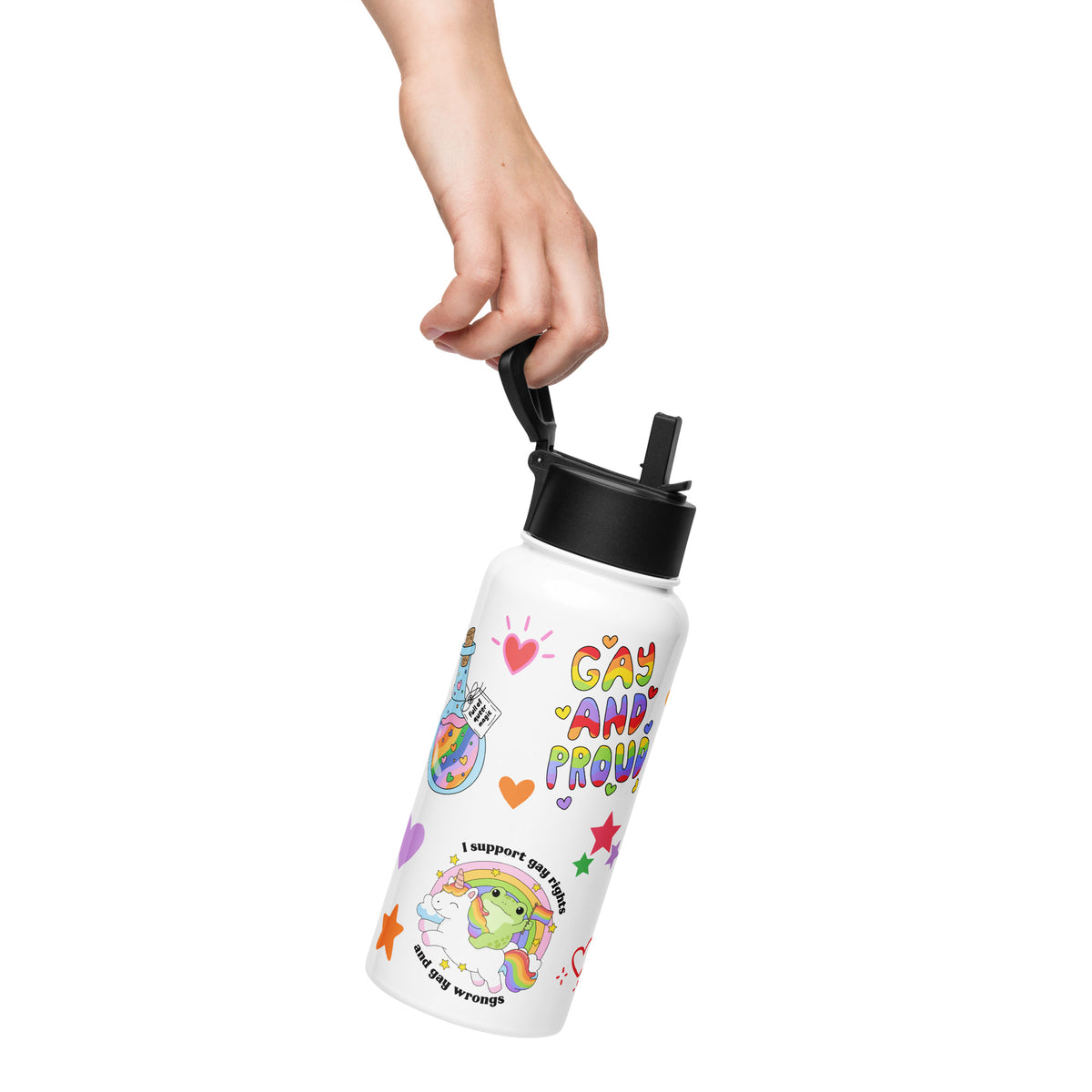 Pride Sticker Water Bottle | 32oz Insulated Stainless Steel with Straw - Spinsterly Co