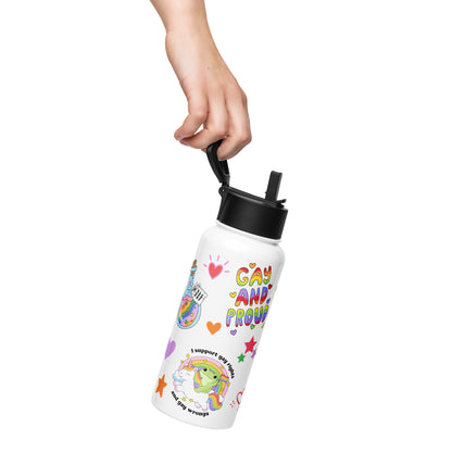 Pride Sticker Water Bottle | 32oz Insulated Stainless Steel with Straw - Spinsterly Co