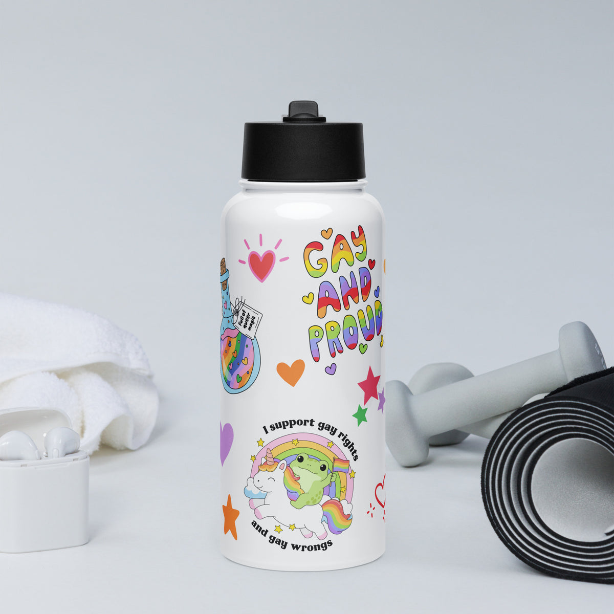Pride Sticker Water Bottle | 32oz Insulated Stainless Steel with Straw - Spinsterly Co