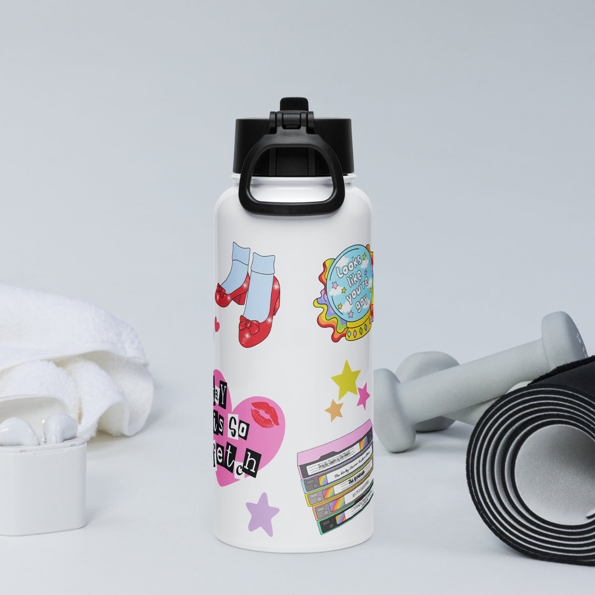 Pride Sticker Water Bottle | 32oz Insulated Stainless Steel with Straw - Spinsterly Co