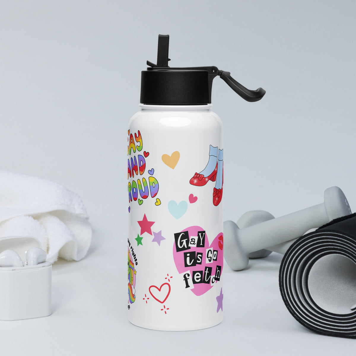 Pride Sticker Water Bottle | 32oz Insulated Stainless Steel with Straw - Spinsterly Co