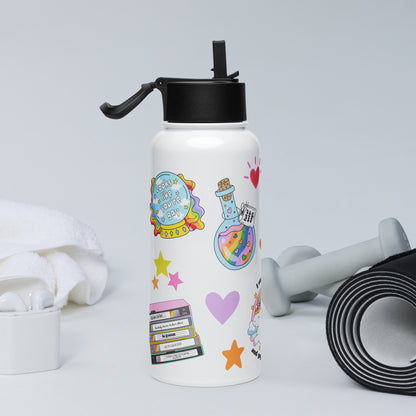 Pride Sticker Water Bottle | 32oz Insulated Stainless Steel with Straw - Spinsterly Co