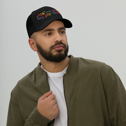 Ask Me About My Gay Agenda Trucker Hat | LGBTQIA+ Pride Cap - Spinsterly Co