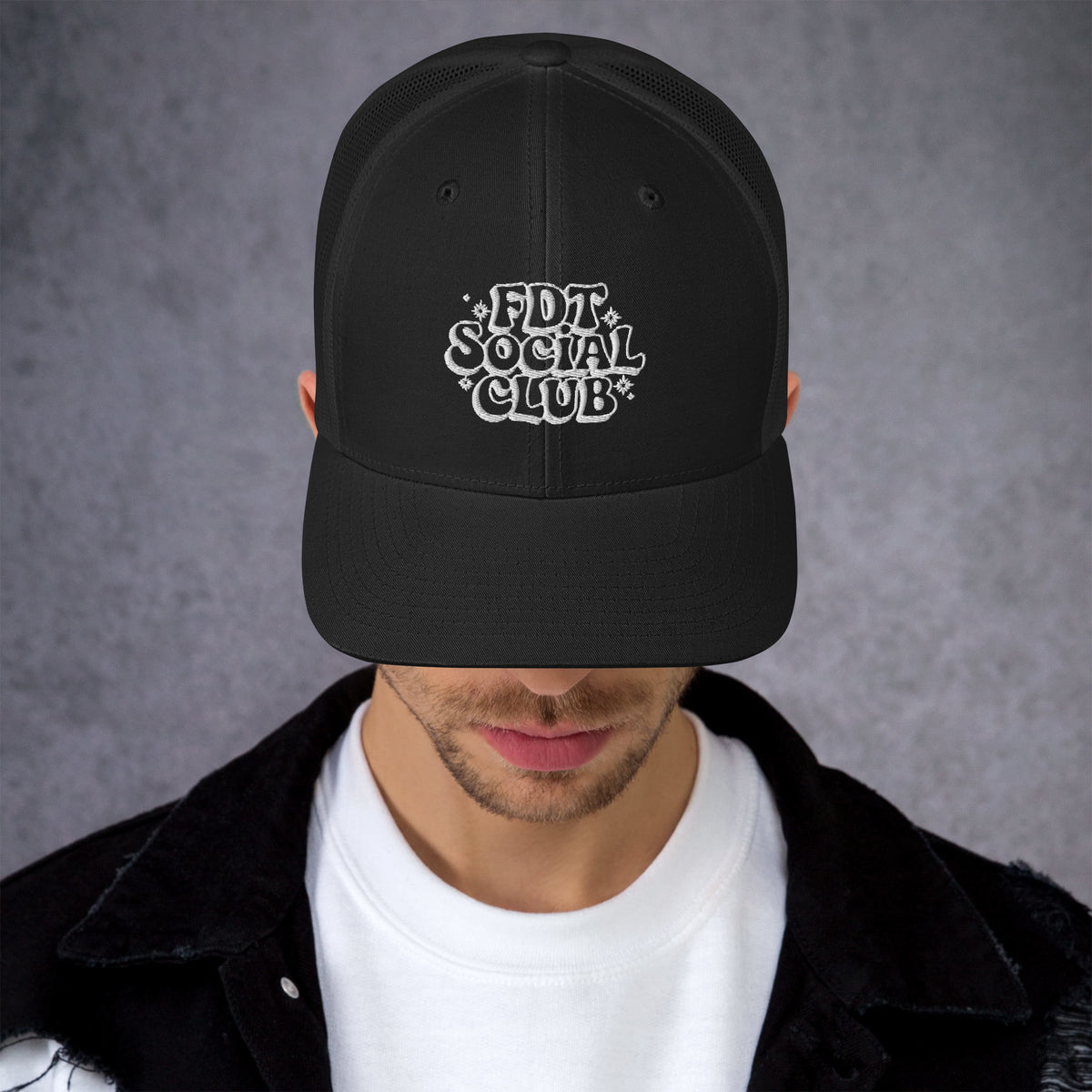 FDT Social Club Trucker Hat | Retro Groovy Embroidered Political Statement Cap | Spinsterly Co - Spinsterly Co