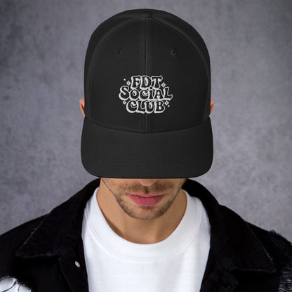 FDT Social Club Trucker Hat | Retro Groovy Embroidered Political Statement Cap | Spinsterly Co - Spinsterly Co