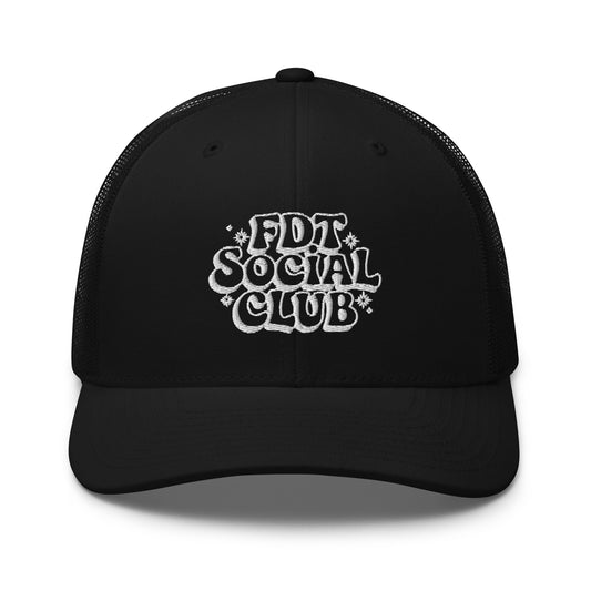 FDT Social Club Trucker Hat | Retro Groovy Embroidered Political Statement Cap | Spinsterly Co - Spinsterly Co