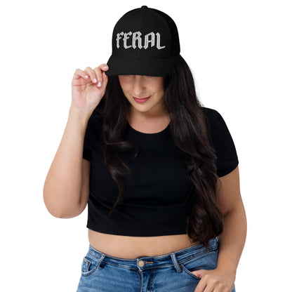 Feral Embroidered Trucker Hat | Gothic Blackletter Statement Cap - Spinsterly Co