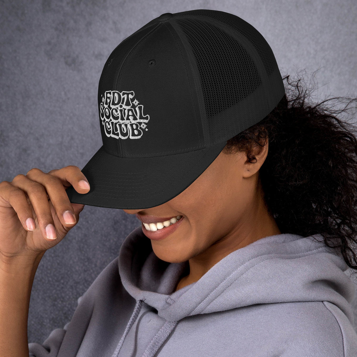 FDT Social Club Trucker Hat | Retro Groovy Embroidered Political Statement Cap | Spinsterly Co - Spinsterly Co