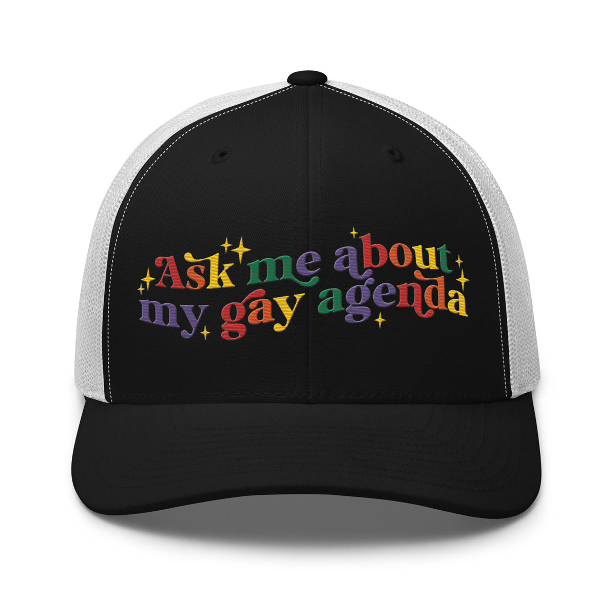 Ask Me About My Gay Agenda Trucker Hat | LGBTQIA+ Pride Cap - Spinsterly Co