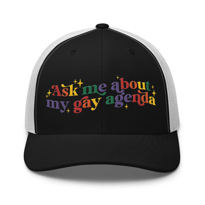 Ask Me About My Gay Agenda Trucker Hat | LGBTQIA+ Pride Cap - Spinsterly Co