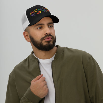 Ask Me About My Gay Agenda Trucker Hat | LGBTQIA+ Pride Cap - Spinsterly Co