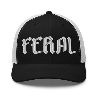 Feral Embroidered Trucker Hat | Gothic Blackletter Statement Cap - Spinsterly Co