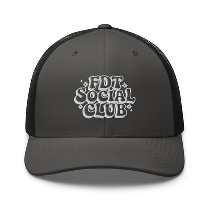 FDT Social Club Trucker Hat | Retro Groovy Embroidered Political Statement Cap | Spinsterly Co - Spinsterly Co