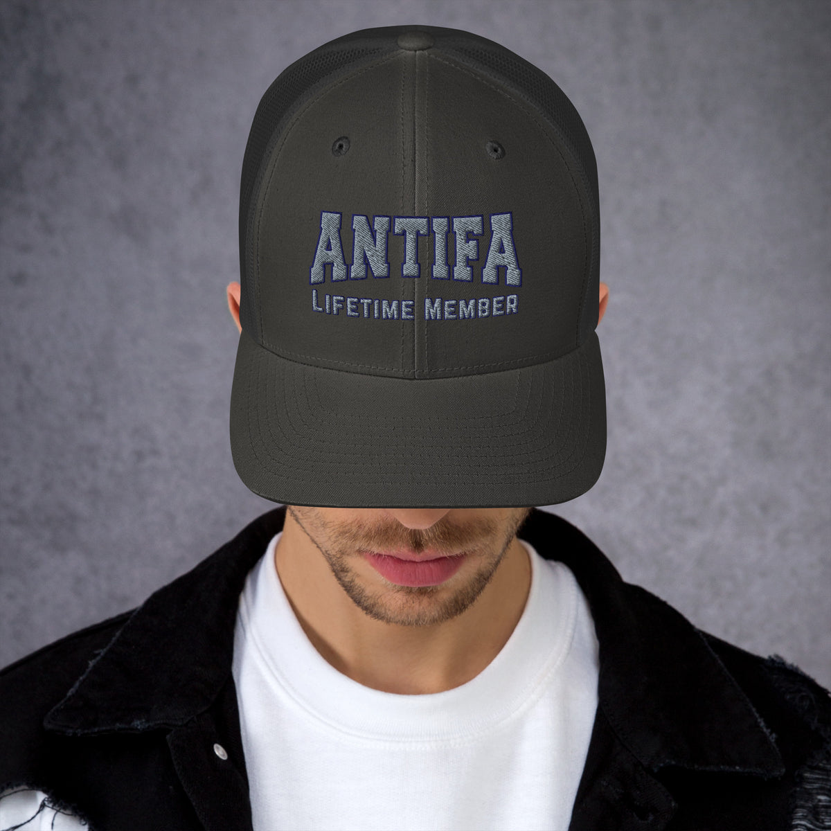 Antifa Lifetime Member Embroidered Trucker Hat | Anti-Fascist Statement Cap - Spinsterly Co