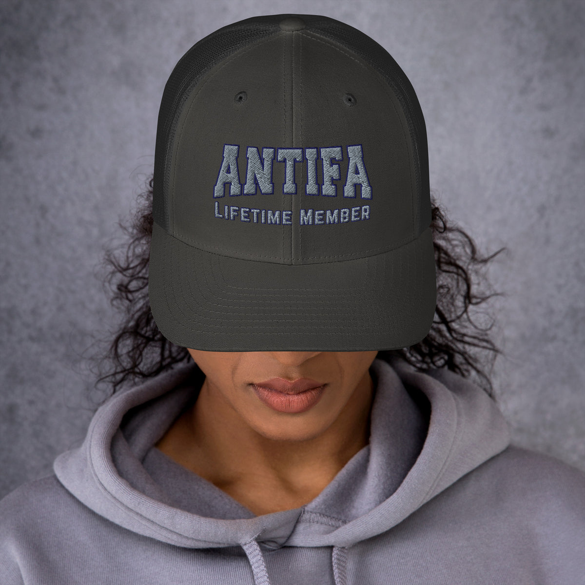 Antifa Lifetime Member Embroidered Trucker Hat | Anti-Fascist Statement Cap - Spinsterly Co