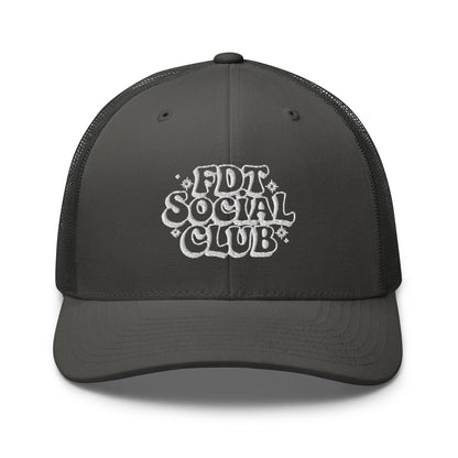 FDT Social Club Trucker Hat | Retro Groovy Embroidered Political Statement Cap | Spinsterly Co - Spinsterly Co