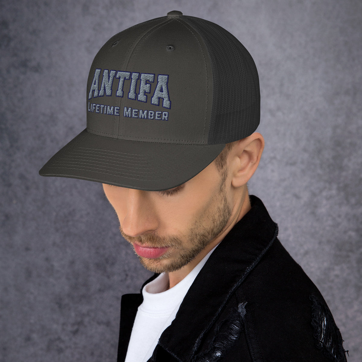 Antifa Lifetime Member Embroidered Trucker Hat | Anti-Fascist Statement Cap - Spinsterly Co