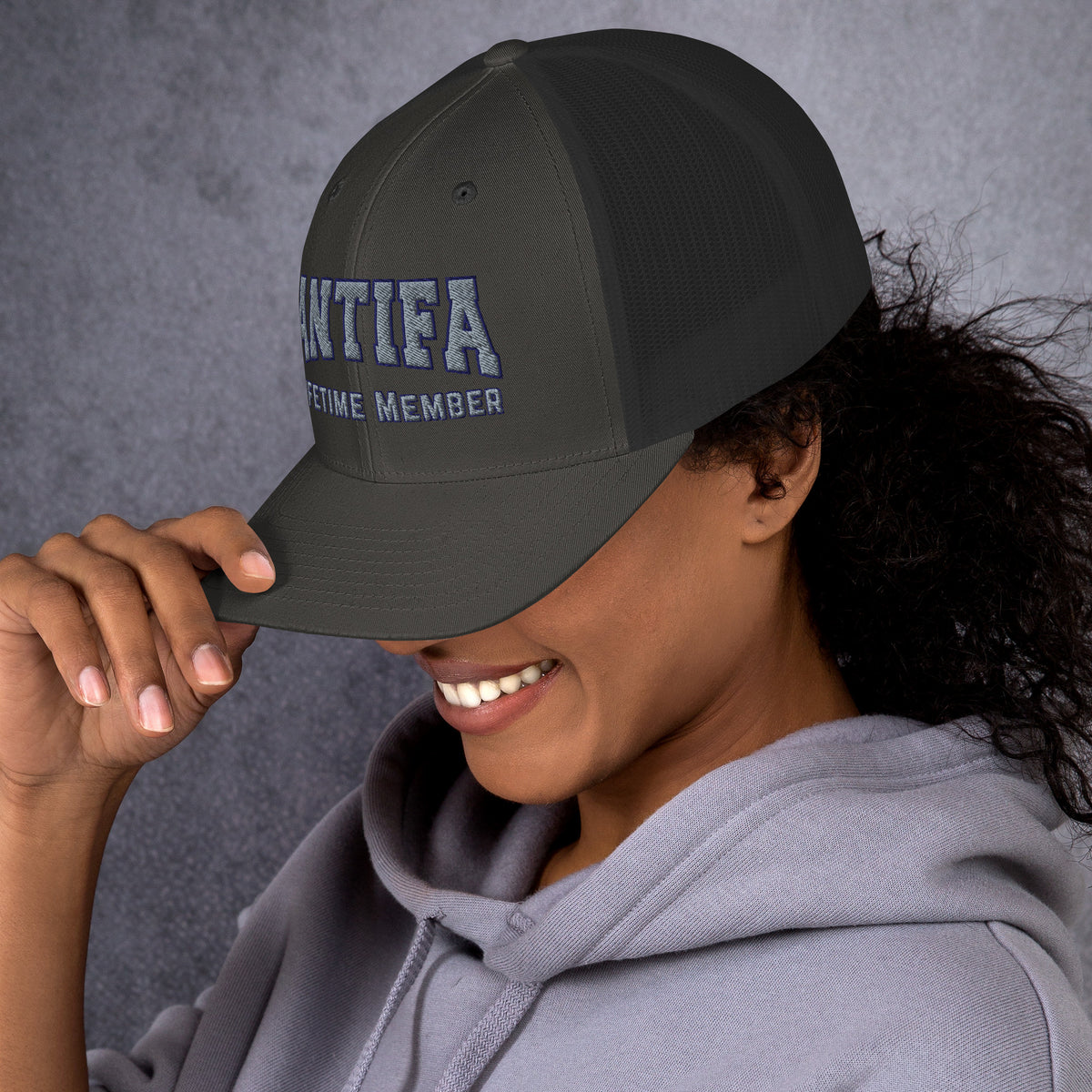 Antifa Lifetime Member Embroidered Trucker Hat | Anti-Fascist Statement Cap - Spinsterly Co