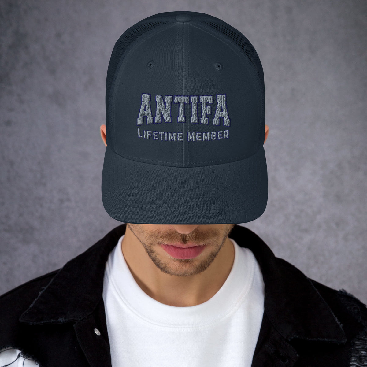 Antifa Lifetime Member Embroidered Trucker Hat | Anti-Fascist Statement Cap - Spinsterly Co