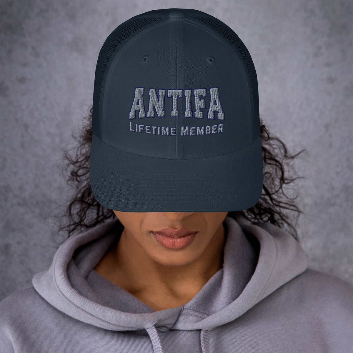Antifa Lifetime Member Embroidered Trucker Hat | Anti-Fascist Statement Cap - Spinsterly Co