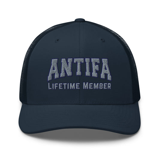 Antifa Lifetime Member Embroidered Trucker Hat | Anti-Fascist Statement Cap - Spinsterly Co