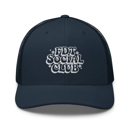 FDT Social Club Trucker Hat | Retro Groovy Embroidered Political Statement Cap | Spinsterly Co - Spinsterly Co