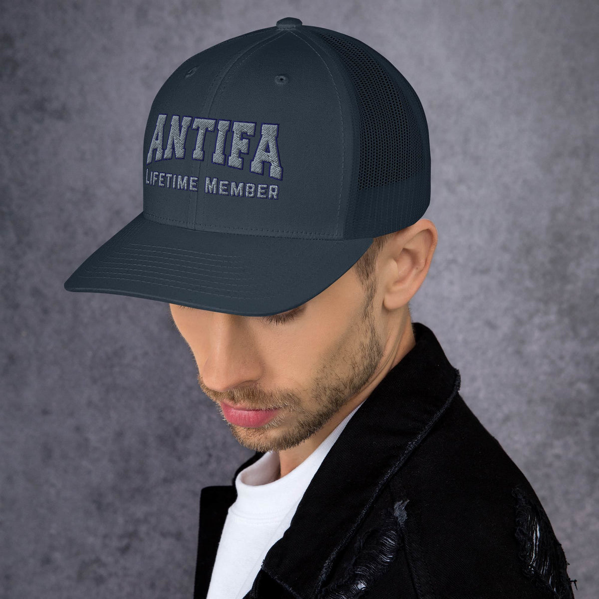 Antifa Lifetime Member Embroidered Trucker Hat | Anti-Fascist Statement Cap - Spinsterly Co