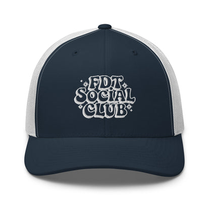 FDT Social Club Trucker Hat | Retro Groovy Embroidered Political Statement Cap | Spinsterly Co - Spinsterly Co