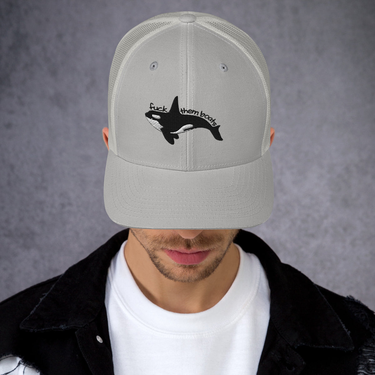 F*ck Them Boats Orca Embroidered Trucker Hat | Killer Whale Cap - Spinsterly Co