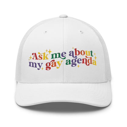 Ask Me About My Gay Agenda Trucker Hat | LGBTQIA+ Pride Cap - Spinsterly Co