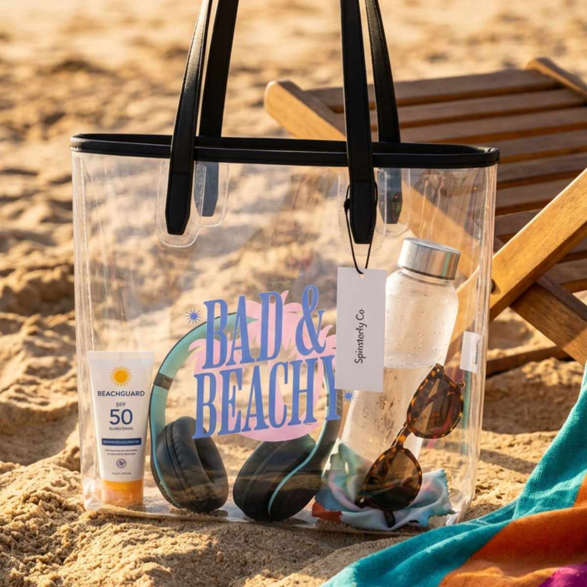 Bad & Beachy Clear Tote Bag | Stadium-Approved Waterproof Beach Bag - Spinsterly Co